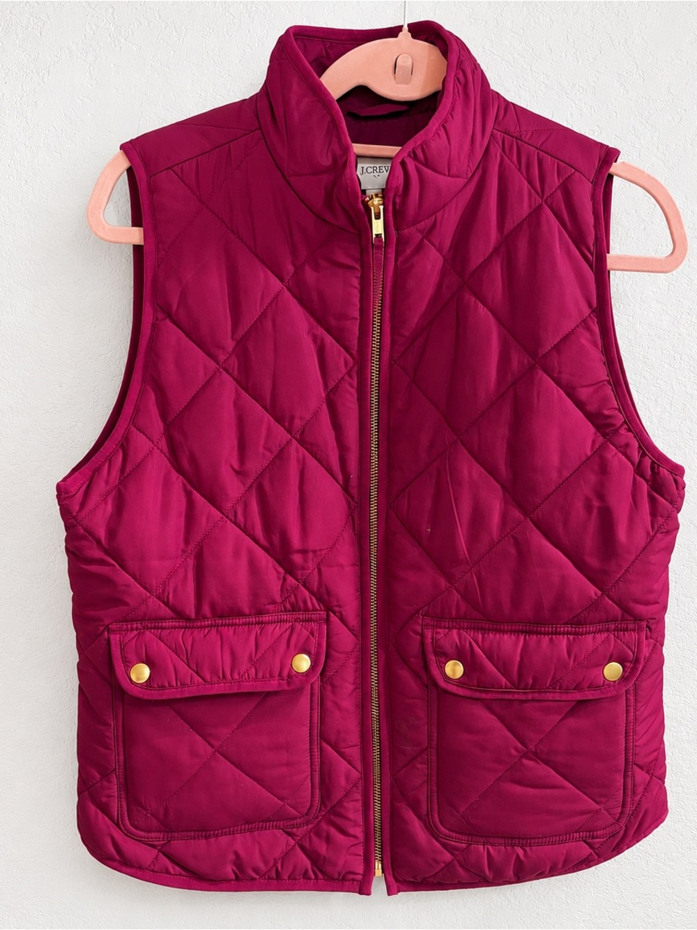 J. Crew Quilted Sleeveless Vest in Deep Berry